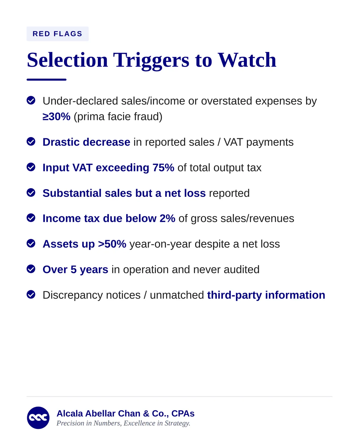 BIR RMO No. 22-2026 slide 4 of 7 — Selection triggers to watch: the red flags that put a return in front of an examiner.