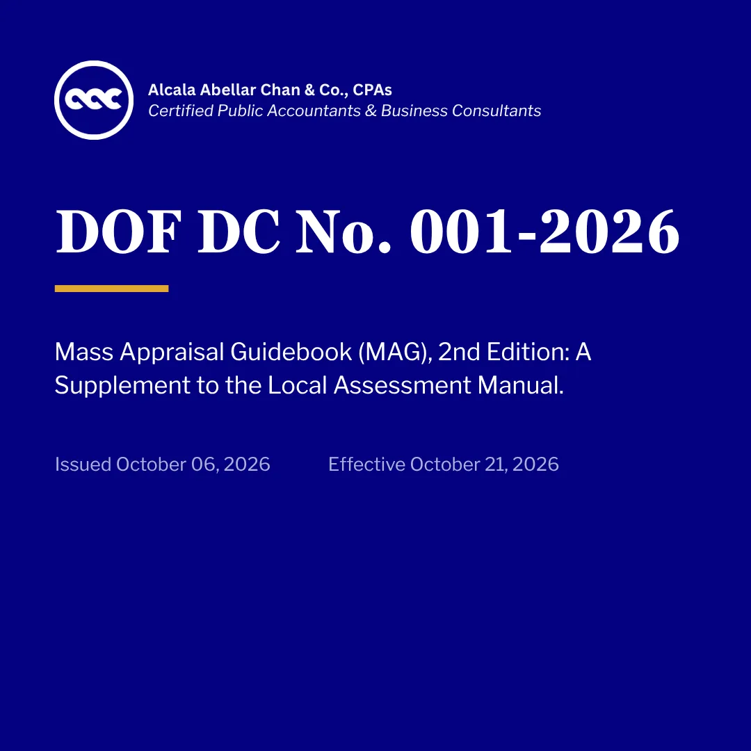 DOF DC No. 001-2026 — Mass Appraisal Guidebook (MAG) 2nd Edition: A Supplement to the Local Assessment Manual — card 1 of 6.