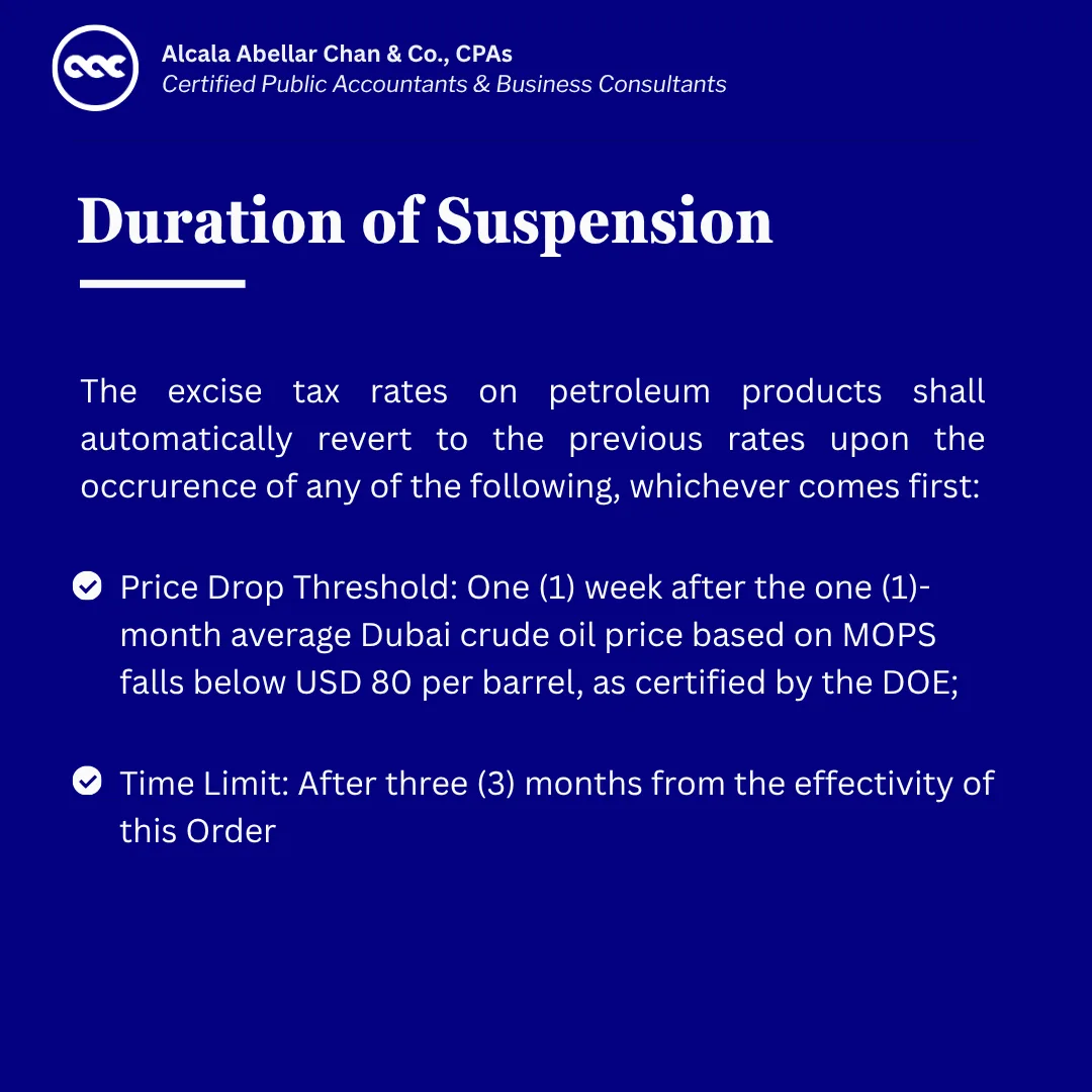 RMC No. 100-2026 — Temporary Suspension of Excise Tax on Specific Petroleum Products — card 3 of 4.