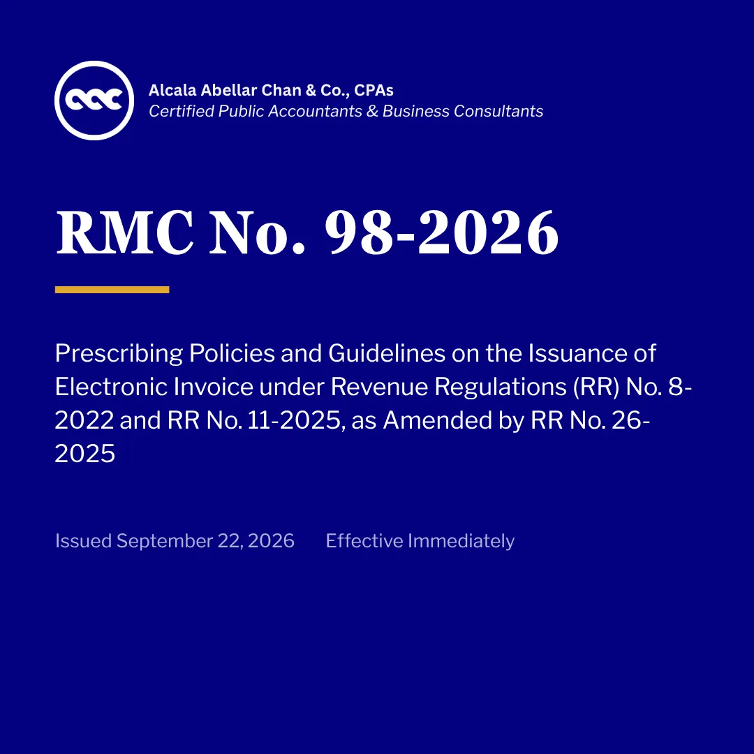 RMC No. 98-2026  —  Policies and Guidelines on the Issuance of Electronic Invoice — card 1 of 6.